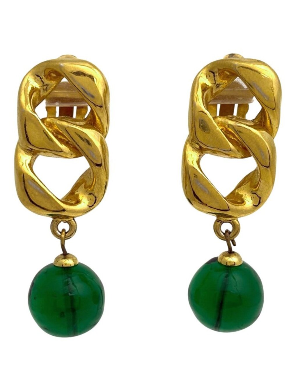 Chanel Color Stone Single Earring Gripoix Swing Gold Plated Green